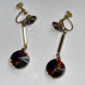 Weiss Signed Watermelon Rivoli Dangle Earrings Screwback Gold Plated Rare Nice !